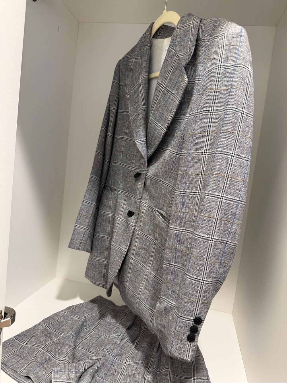 Sandro Gray Plaid Blazer with Shorts Set